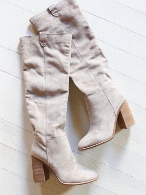 Women's Tall Suede Block Heel Boots - Beige